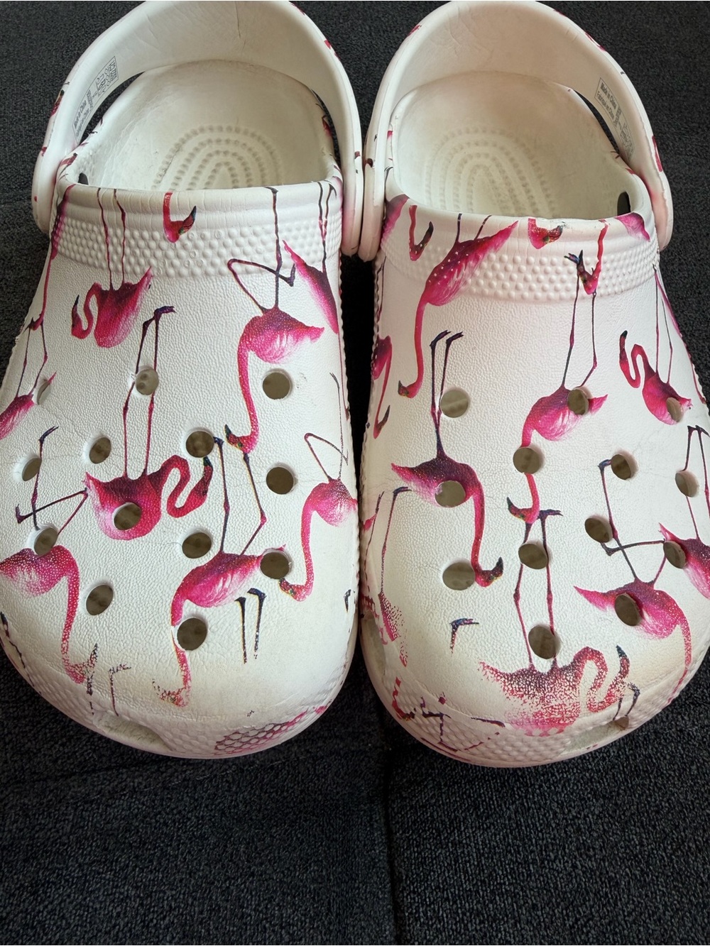 Pool Party Crocs White Slip-On Clog with Pink Flamingo Print